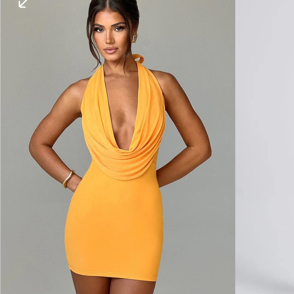 Gold Sleeveless Halter Bodycon Dress